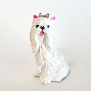 Lisa Frank Inspired White Yorkie Dog Figurine